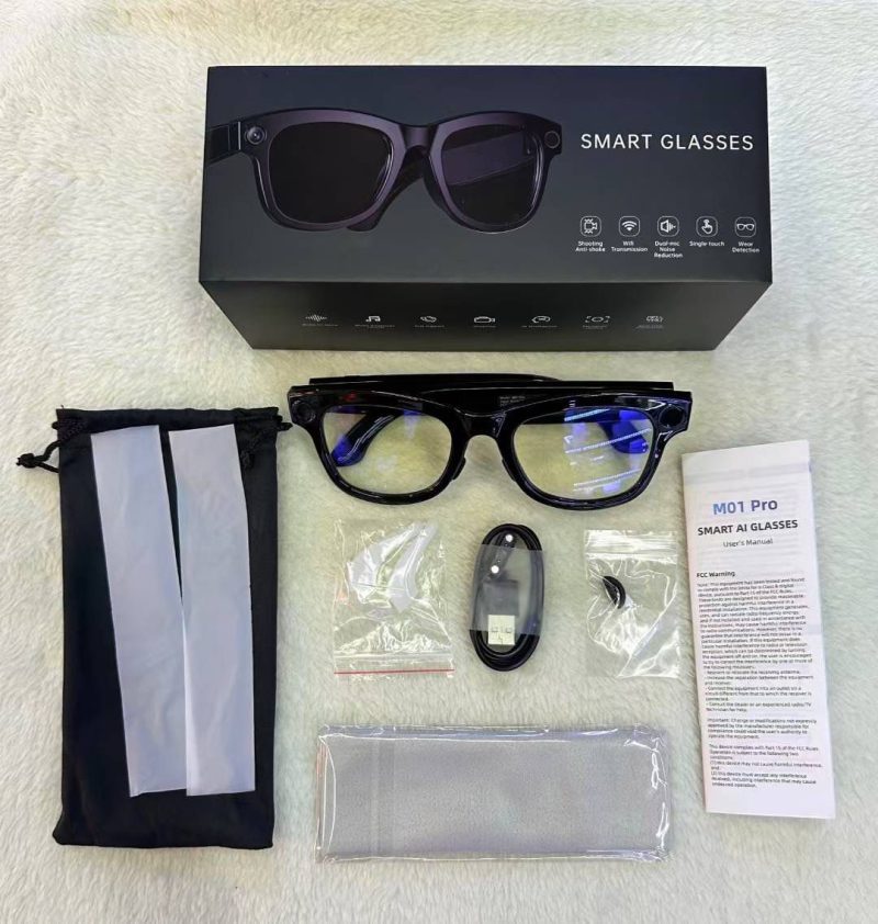 عینک هوشمند دوربین دار تولید محتوا FHD دودی M01-شیشه سفید